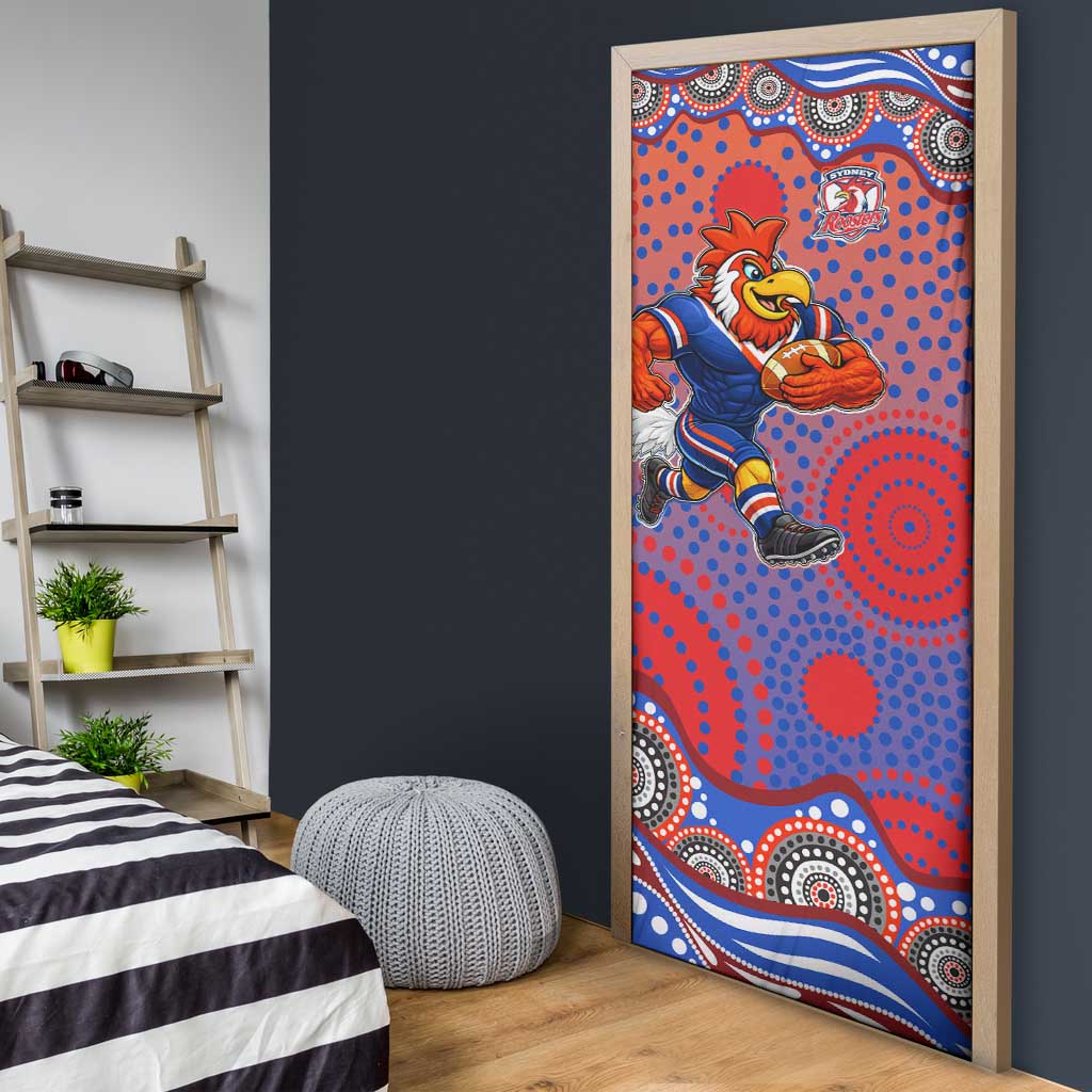 Sydney Roosters Door Cover Aboriginal Dot Pattern - Rugby Mascot Heritage Pride