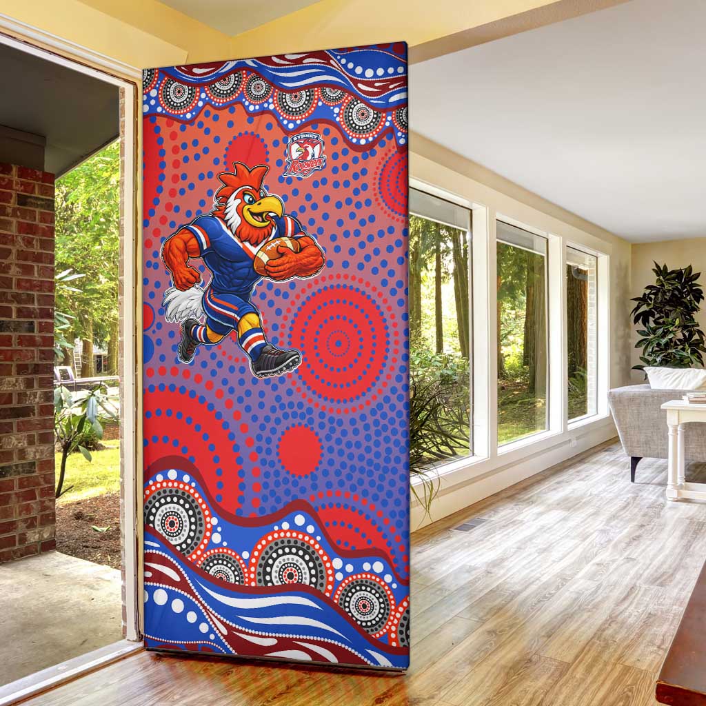 Sydney Roosters Door Cover Aboriginal Dot Pattern - Rugby Mascot Heritage Pride