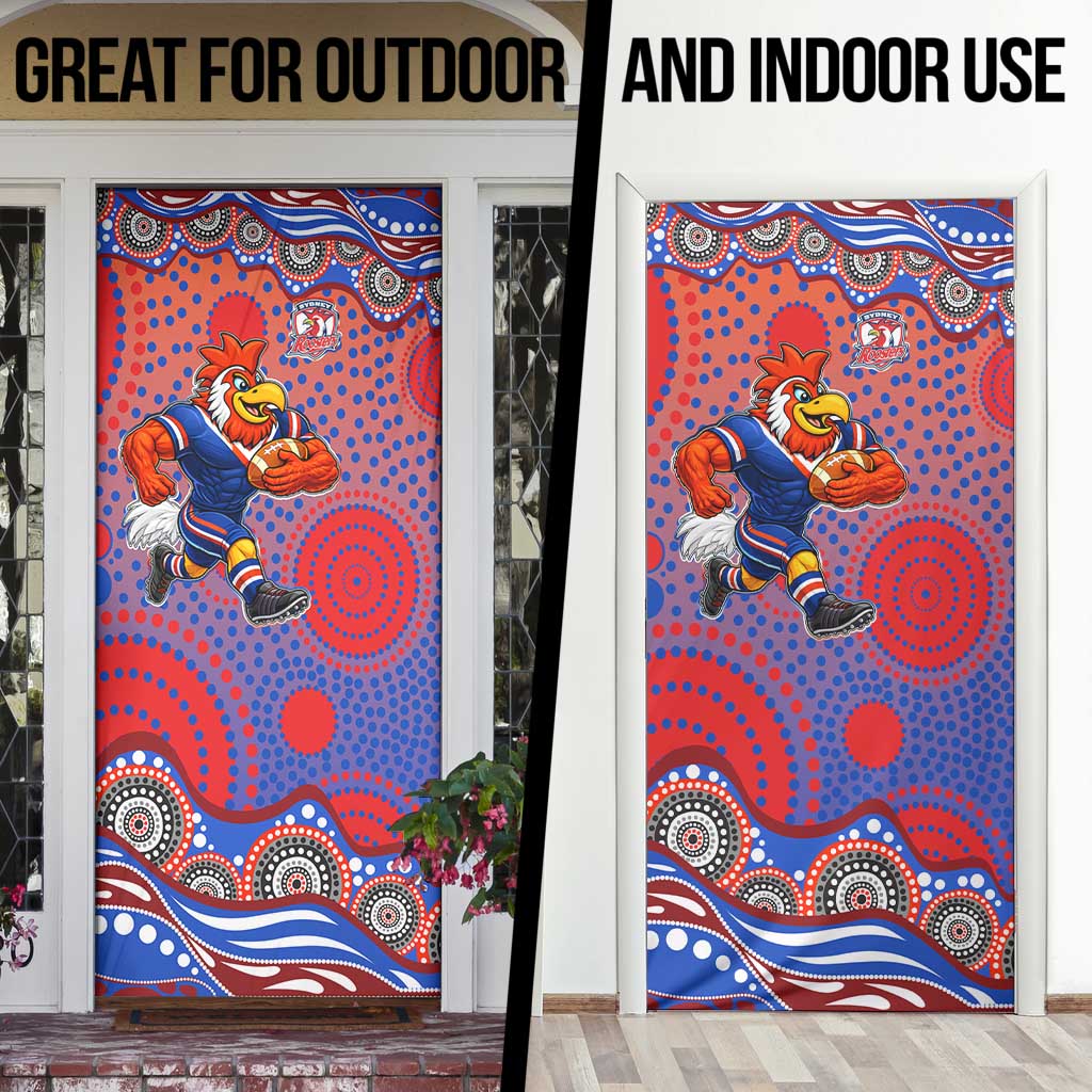 Sydney Roosters Door Cover Aboriginal Dot Pattern - Rugby Mascot Heritage Pride