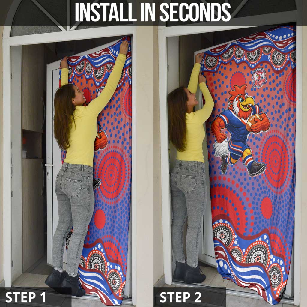 Sydney Roosters Door Cover Aboriginal Dot Pattern - Rugby Mascot Heritage Pride