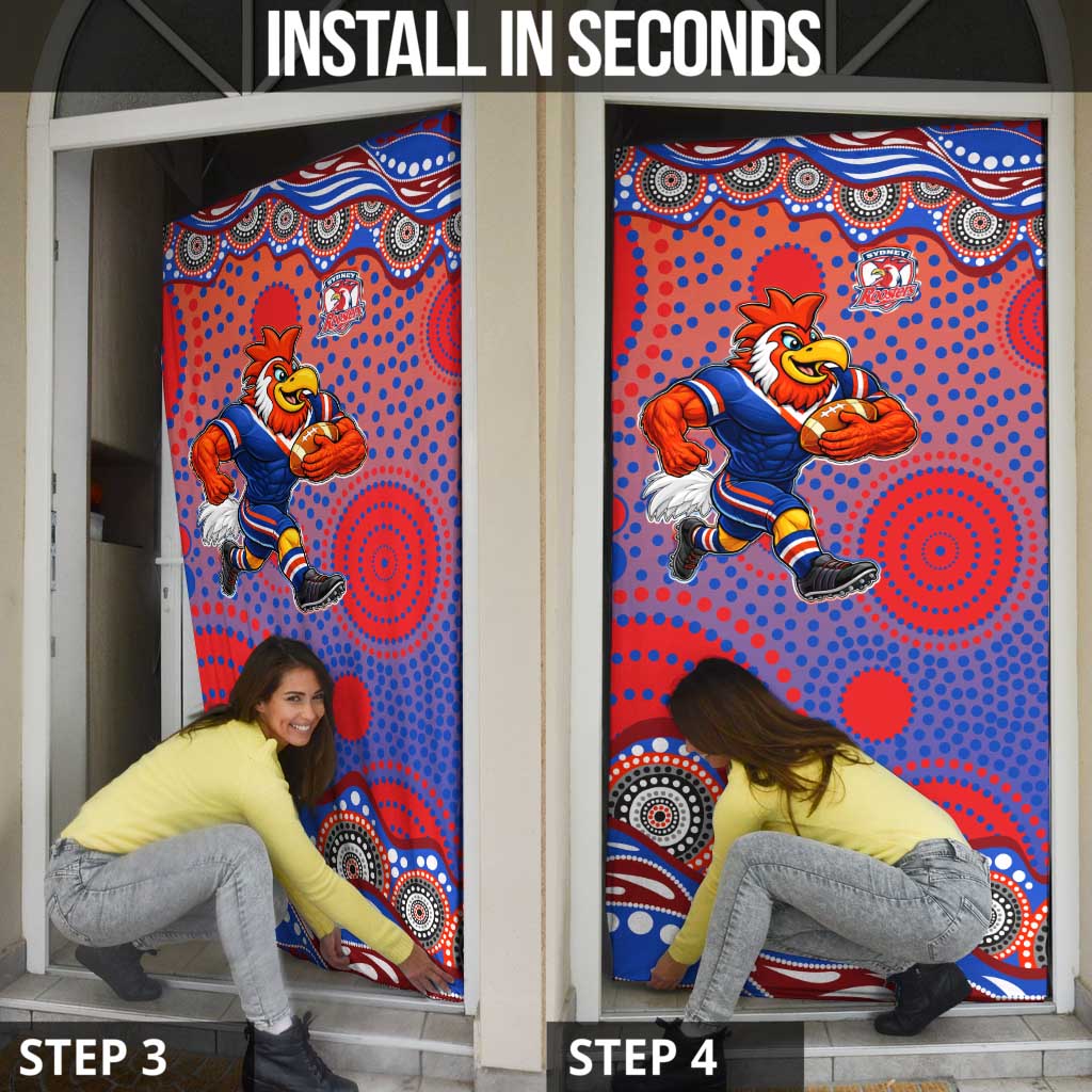 Sydney Roosters Door Cover Aboriginal Dot Pattern - Rugby Mascot Heritage Pride