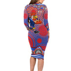 Sydney Roosters Family Matching Long Sleeve Bodycon Dress and Hawaiian Shirt Aboriginal Dot Pattern - Rugby Mascot Heritage Pride