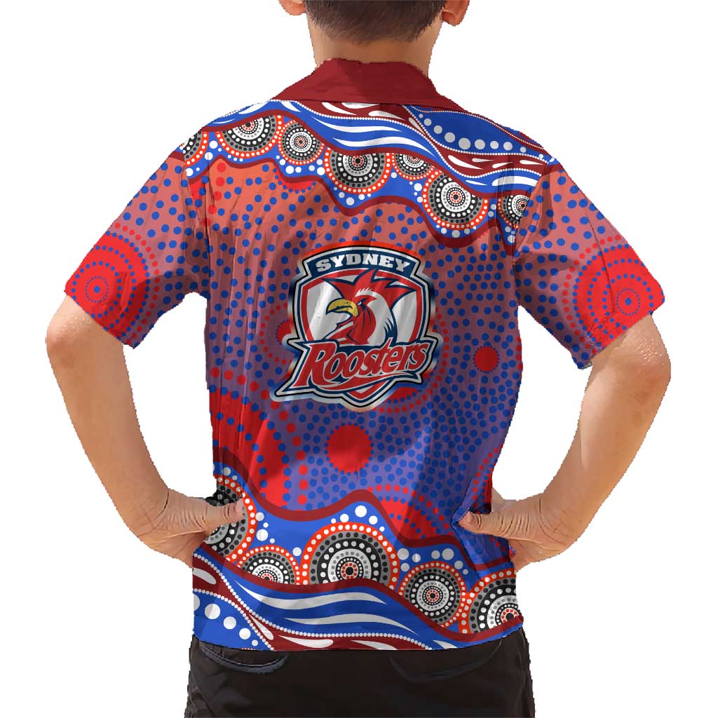 Sydney Roosters Family Matching Off Shoulder Maxi Dress and Hawaiian Shirt Aboriginal Dot Pattern - Rugby Mascot Heritage Pride