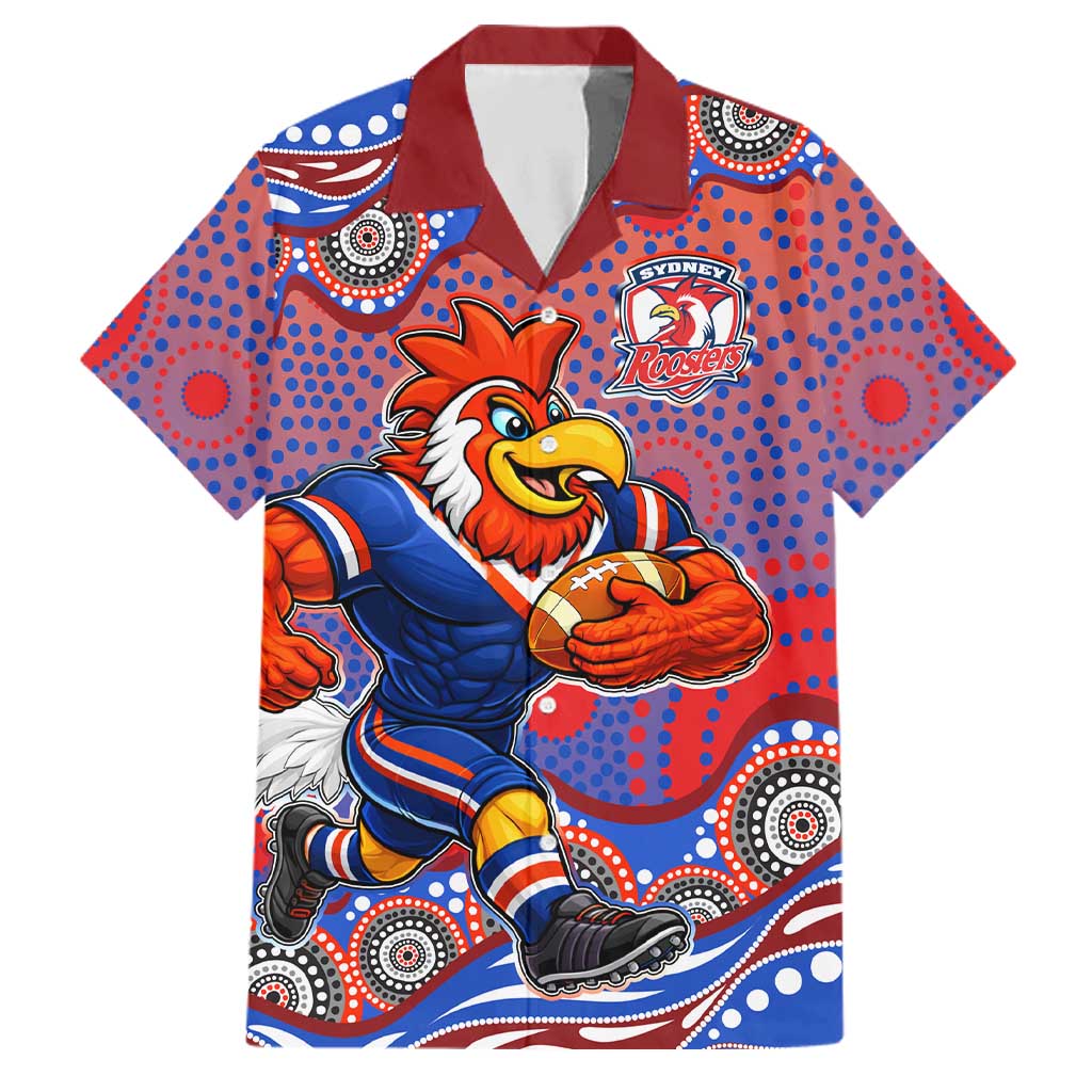 Sydney Roosters Family Matching Off Shoulder Maxi Dress and Hawaiian Shirt Aboriginal Dot Pattern - Rugby Mascot Heritage Pride