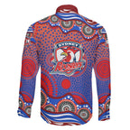 Sydney Roosters Family Matching Off Shoulder Maxi Dress and Hawaiian Shirt Aboriginal Dot Pattern - Rugby Mascot Heritage Pride