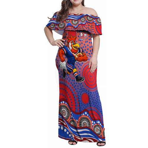 Sydney Roosters Family Matching Off Shoulder Maxi Dress and Hawaiian Shirt Aboriginal Dot Pattern - Rugby Mascot Heritage Pride