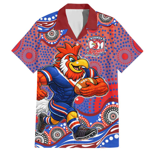 Sydney Roosters Family Matching Off Shoulder Short Dress and Hawaiian Shirt Aboriginal Dot Pattern - Rugby Mascot Heritage Pride