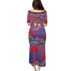 Sydney Roosters Family Matching Puletasi and Hawaiian Shirt Aboriginal Dot Pattern - Rugby Mascot Heritage Pride