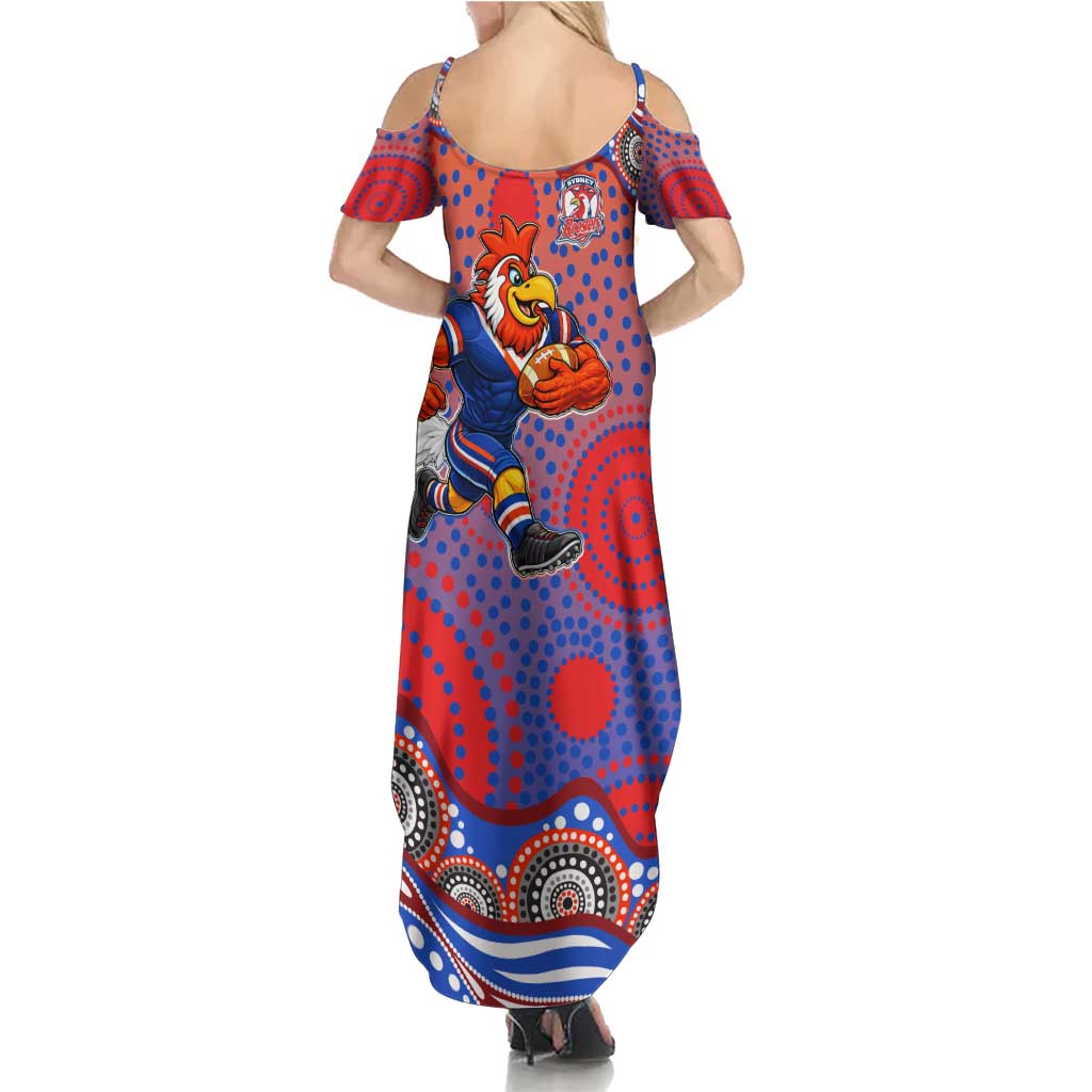 Sydney Roosters Family Matching Summer Maxi Dress and Hawaiian Shirt Aboriginal Dot Pattern - Rugby Mascot Heritage Pride