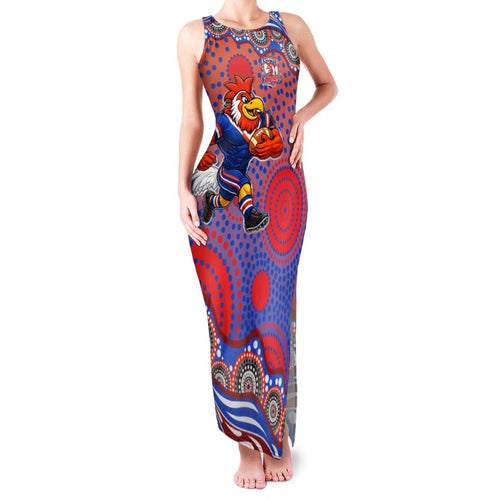 Sydney Roosters Family Matching Tank Maxi Dress and Hawaiian Shirt Aboriginal Dot Pattern - Rugby Mascot Heritage Pride