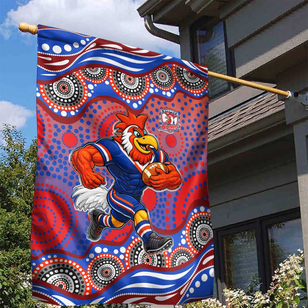 Sydney Roosters Garden Flag Aboriginal Dot Pattern - Rugby Mascot Heritage Pride