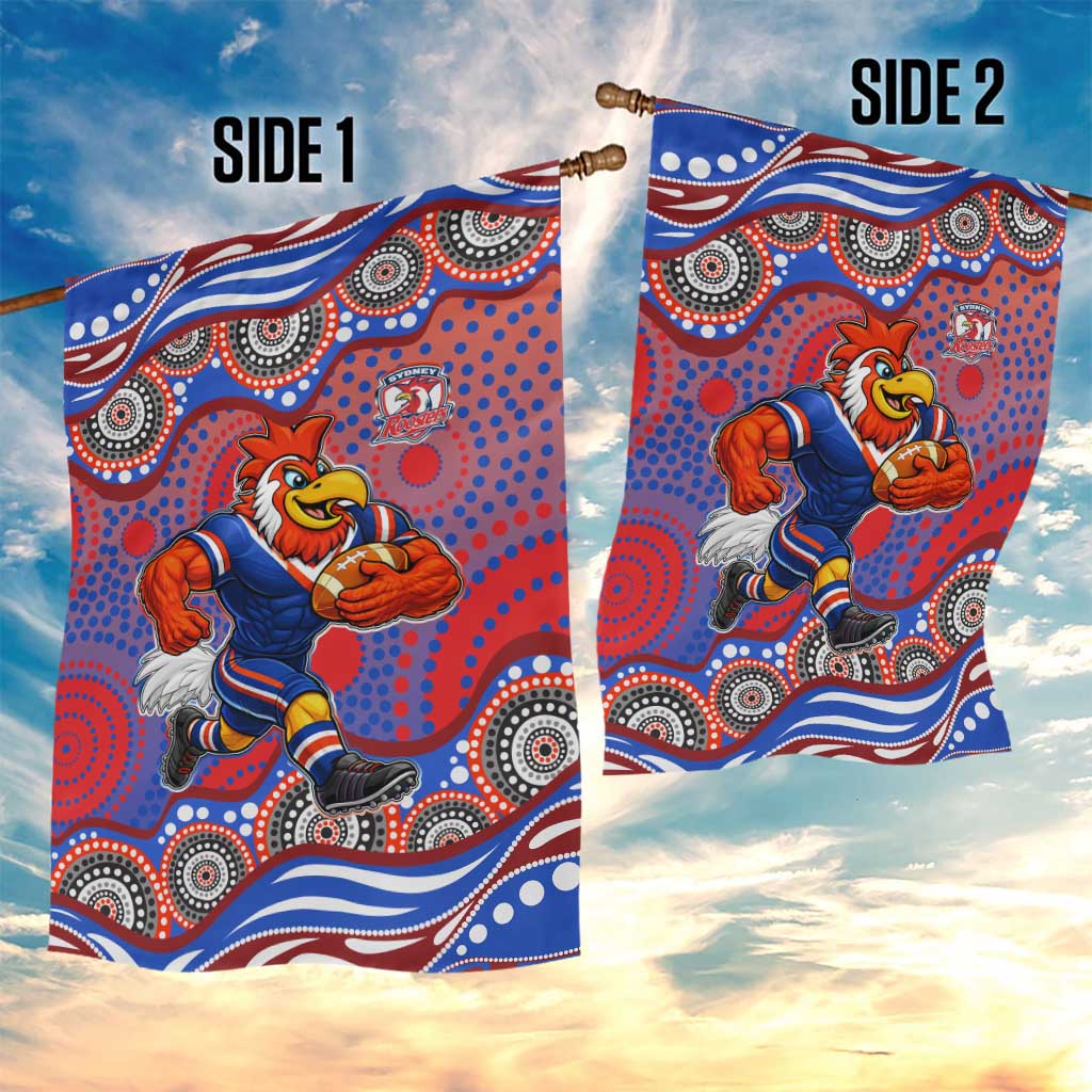 Sydney Roosters Garden Flag Aboriginal Dot Pattern - Rugby Mascot Heritage Pride