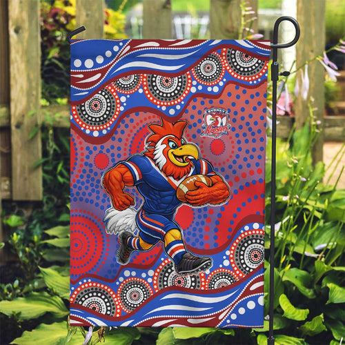 Sydney Roosters Garden Flag Aboriginal Dot Pattern - Rugby Mascot Heritage Pride