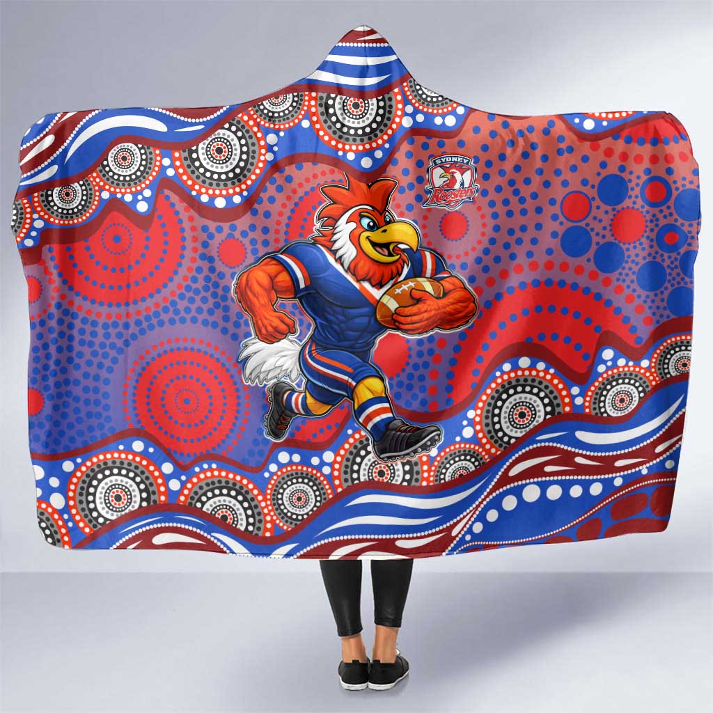 Sydney Roosters Hooded Blanket Aboriginal Dot Pattern - Rugby Mascot Heritage Pride