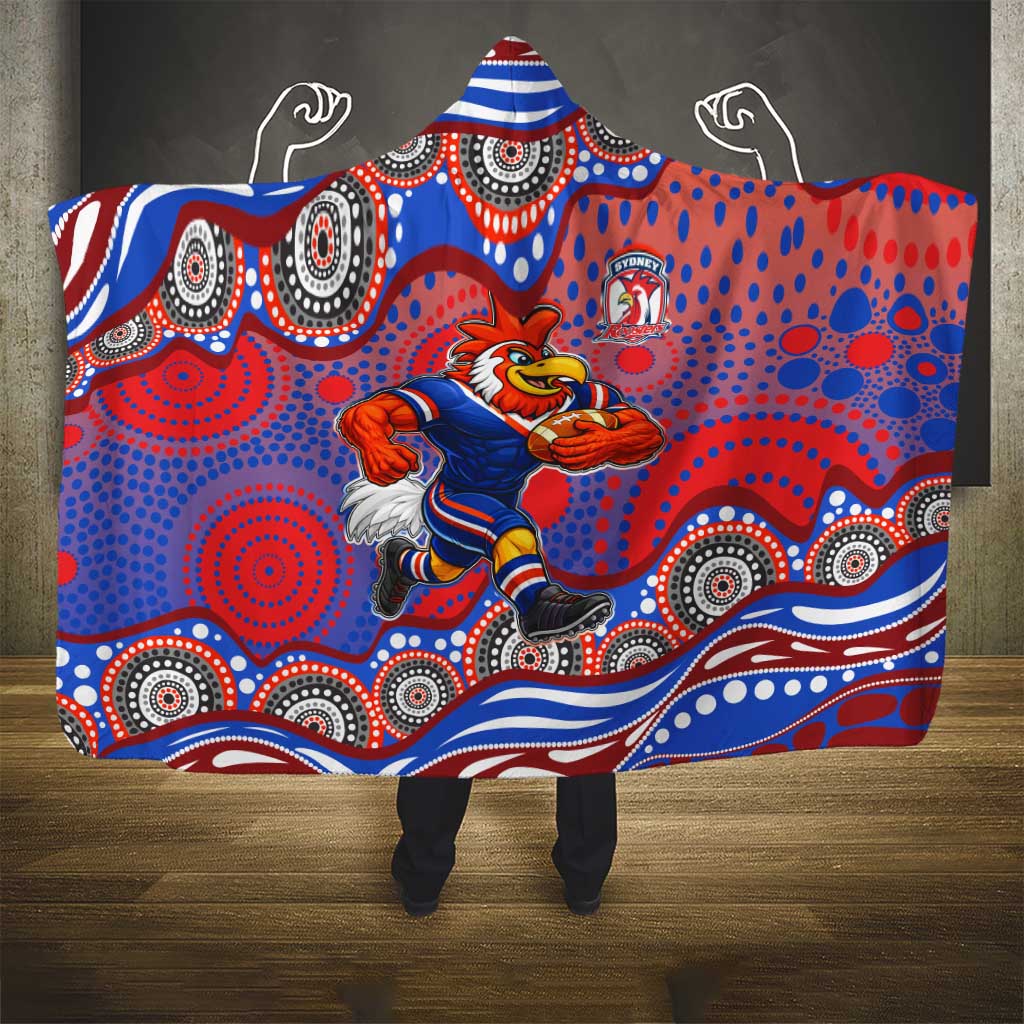 Sydney Roosters Hooded Blanket Aboriginal Dot Pattern - Rugby Mascot Heritage Pride