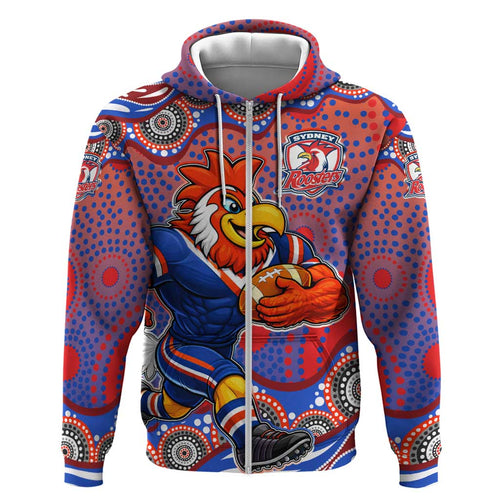 Sydney Roosters Hoodie Aboriginal Dot Pattern - Rugby Mascot Heritage Pride