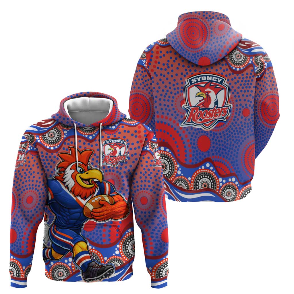 Sydney Roosters Hoodie Aboriginal Dot Pattern - Rugby Mascot Heritage Pride
