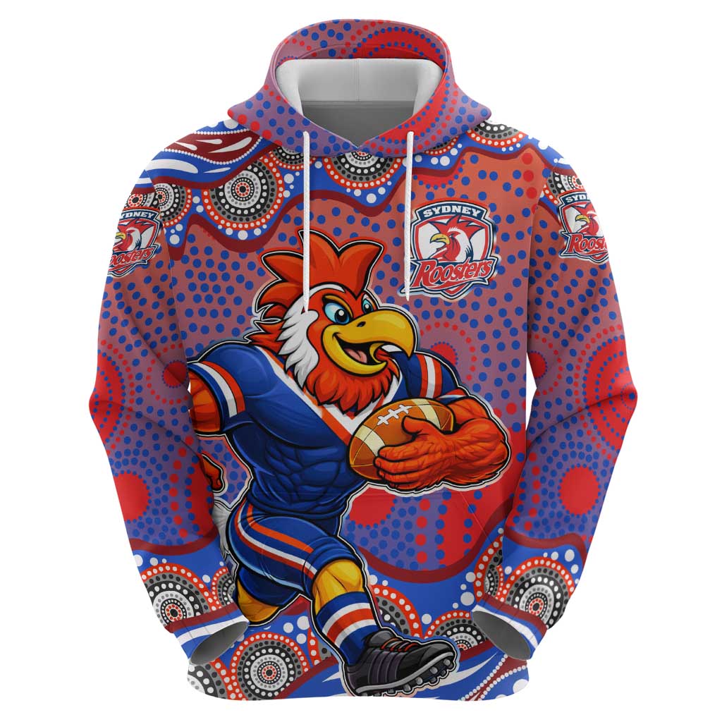 Sydney Roosters Hoodie Aboriginal Dot Pattern - Rugby Mascot Heritage Pride