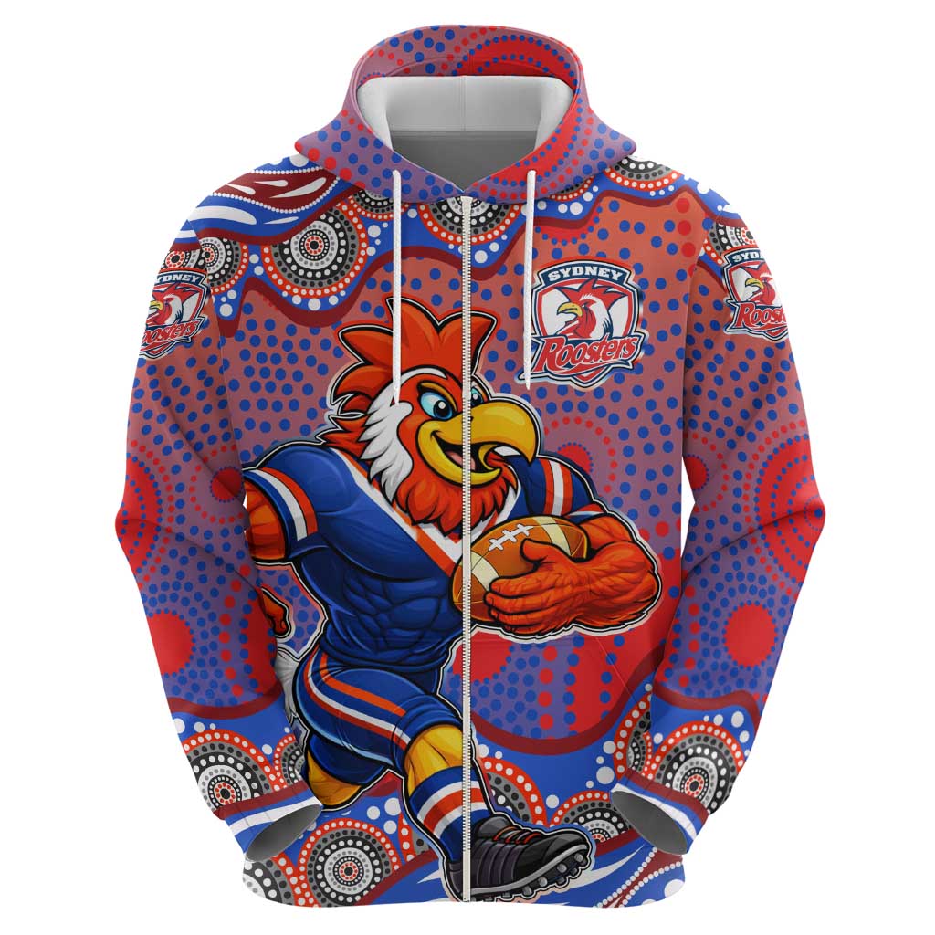 Sydney Roosters Hoodie Aboriginal Dot Pattern - Rugby Mascot Heritage Pride