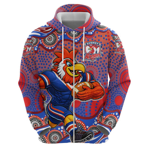 Sydney Roosters Hoodie Aboriginal Dot Pattern - Rugby Mascot Heritage Pride