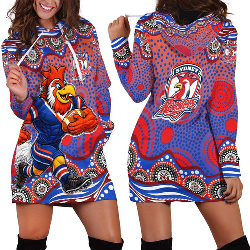 Sydney Roosters Hoodie Dress Aboriginal Dot Pattern - Rugby Mascot Heritage Pride