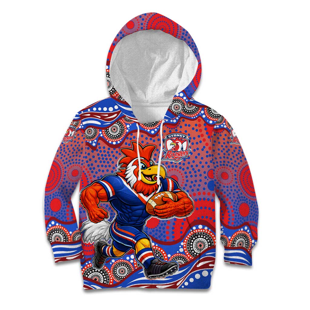 Sydney Roosters Kid Hoodie Aboriginal Dot Pattern - Rugby Mascot Heritage Pride