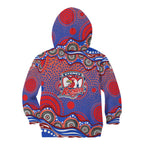 Sydney Roosters Kid Hoodie Aboriginal Dot Pattern - Rugby Mascot Heritage Pride