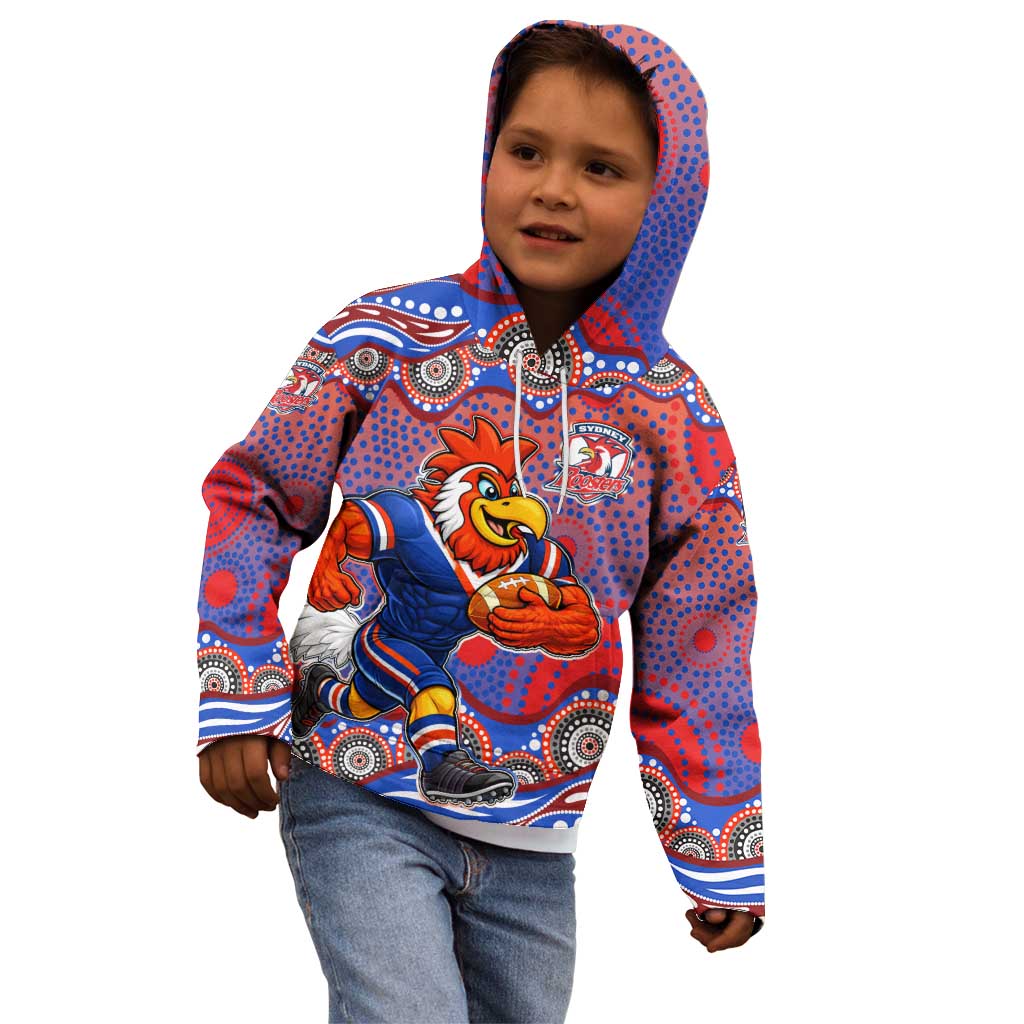 Sydney Roosters Kid Hoodie Aboriginal Dot Pattern - Rugby Mascot Heritage Pride