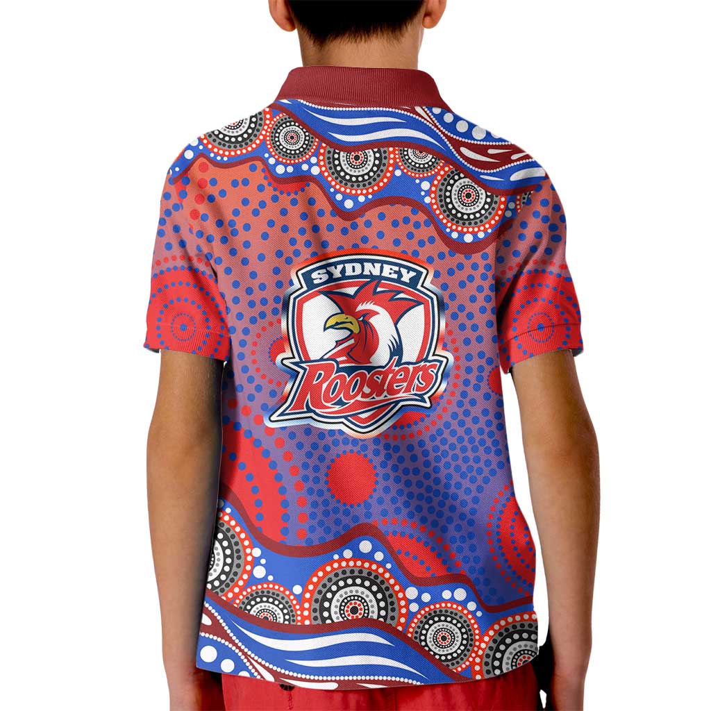 Sydney Roosters Kid Polo Shirt Aboriginal Dot Pattern - Rugby Mascot Heritage Pride