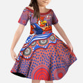 Sydney Roosters Kid Short Sleeve Dress Aboriginal Dot Pattern - Rugby Mascot Heritage Pride