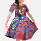Sydney Roosters Kid Short Sleeve Dress Aboriginal Dot Pattern - Rugby Mascot Heritage Pride