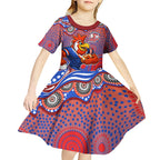 Sydney Roosters Kid Short Sleeve Dress Aboriginal Dot Pattern - Rugby Mascot Heritage Pride