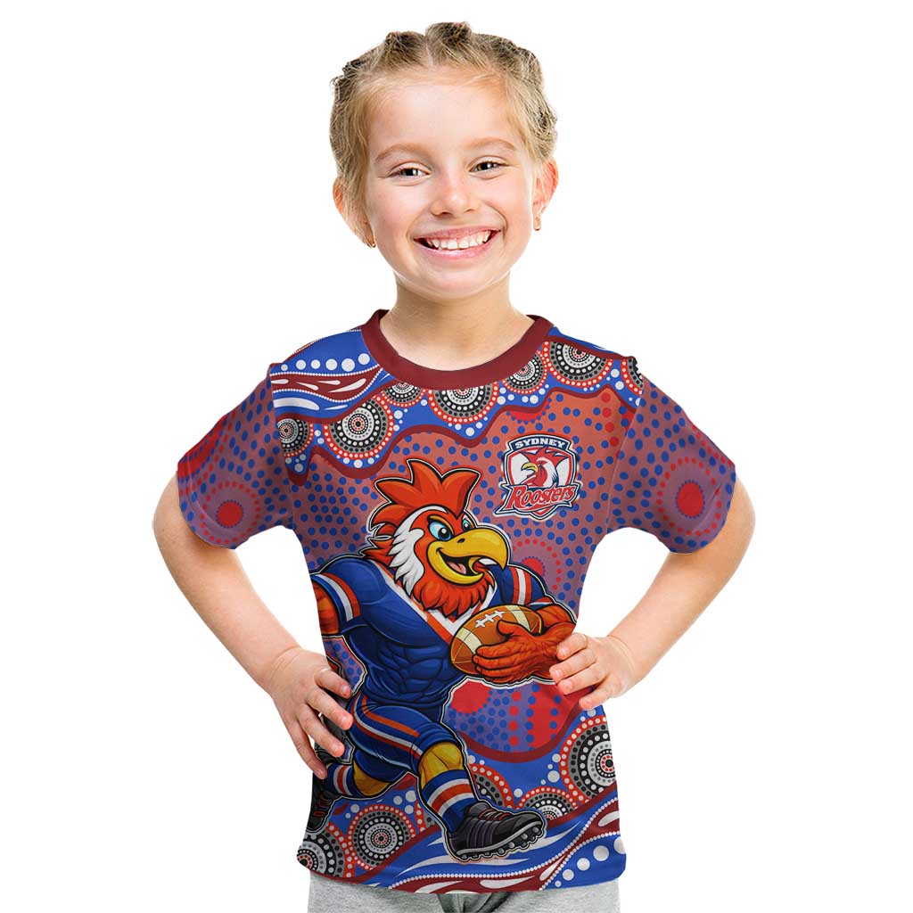 Sydney Roosters Kid T Shirt Aboriginal Dot Pattern - Rugby Mascot Heritage Pride