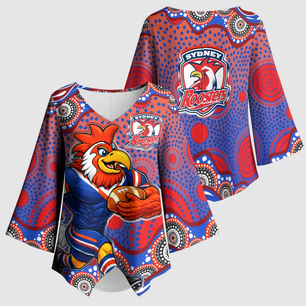 Sydney Roosters Kimono Sleeve Blouse Aboriginal Dot Pattern - Rugby Mascot Heritage Pride