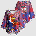 Sydney Roosters Kimono Sleeve Blouse Aboriginal Dot Pattern - Rugby Mascot Heritage Pride