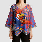 Sydney Roosters Kimono Sleeve Blouse Aboriginal Dot Pattern - Rugby Mascot Heritage Pride
