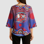 Sydney Roosters Kimono Sleeve Blouse Aboriginal Dot Pattern - Rugby Mascot Heritage Pride