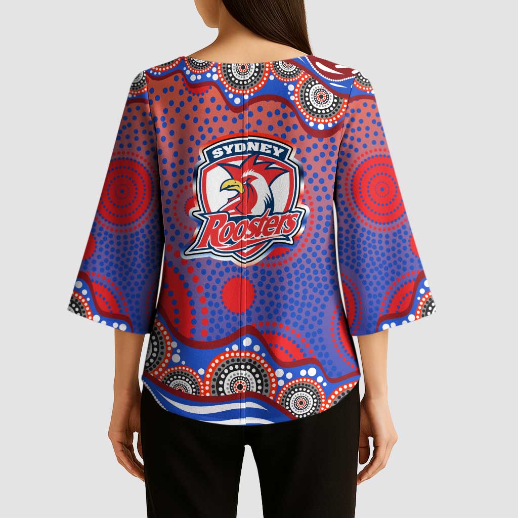 Sydney Roosters Kimono Sleeve Blouse Aboriginal Dot Pattern - Rugby Mascot Heritage Pride