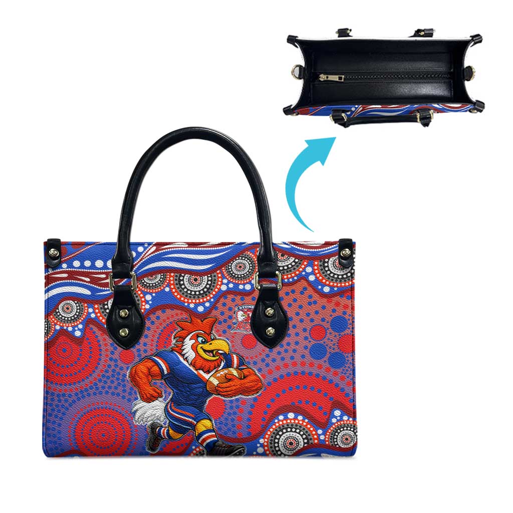 Sydney Roosters Leather Bag Aboriginal Dot Pattern - Rugby Mascot Heritage Pride