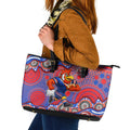 Sydney Roosters Leather Tote Bag Aboriginal Dot Pattern - Rugby Mascot Heritage Pride