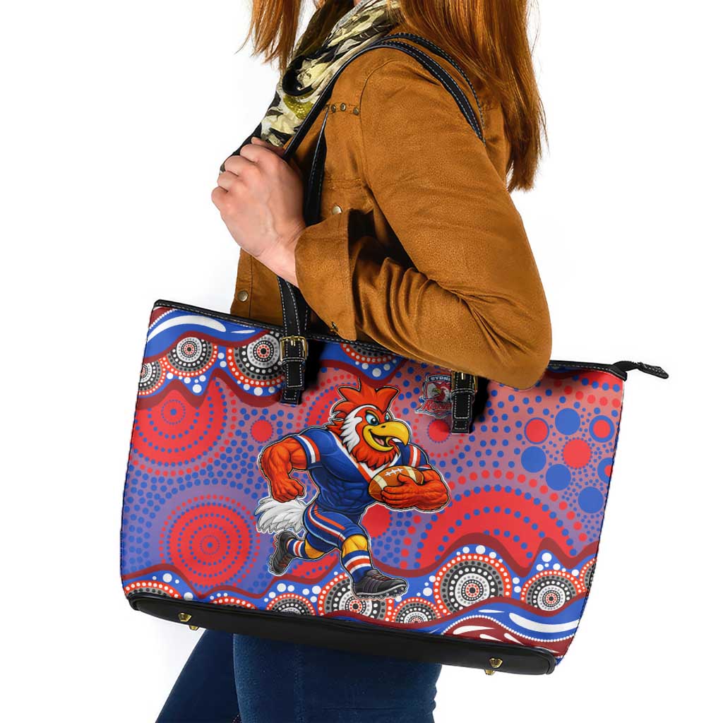 Sydney Roosters Leather Tote Bag Aboriginal Dot Pattern - Rugby Mascot Heritage Pride