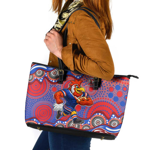 Sydney Roosters Leather Tote Bag Aboriginal Dot Pattern - Rugby Mascot Heritage Pride