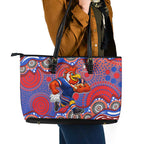 Sydney Roosters Leather Tote Bag Aboriginal Dot Pattern - Rugby Mascot Heritage Pride