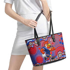 Sydney Roosters Leather Tote Bag Aboriginal Dot Pattern - Rugby Mascot Heritage Pride
