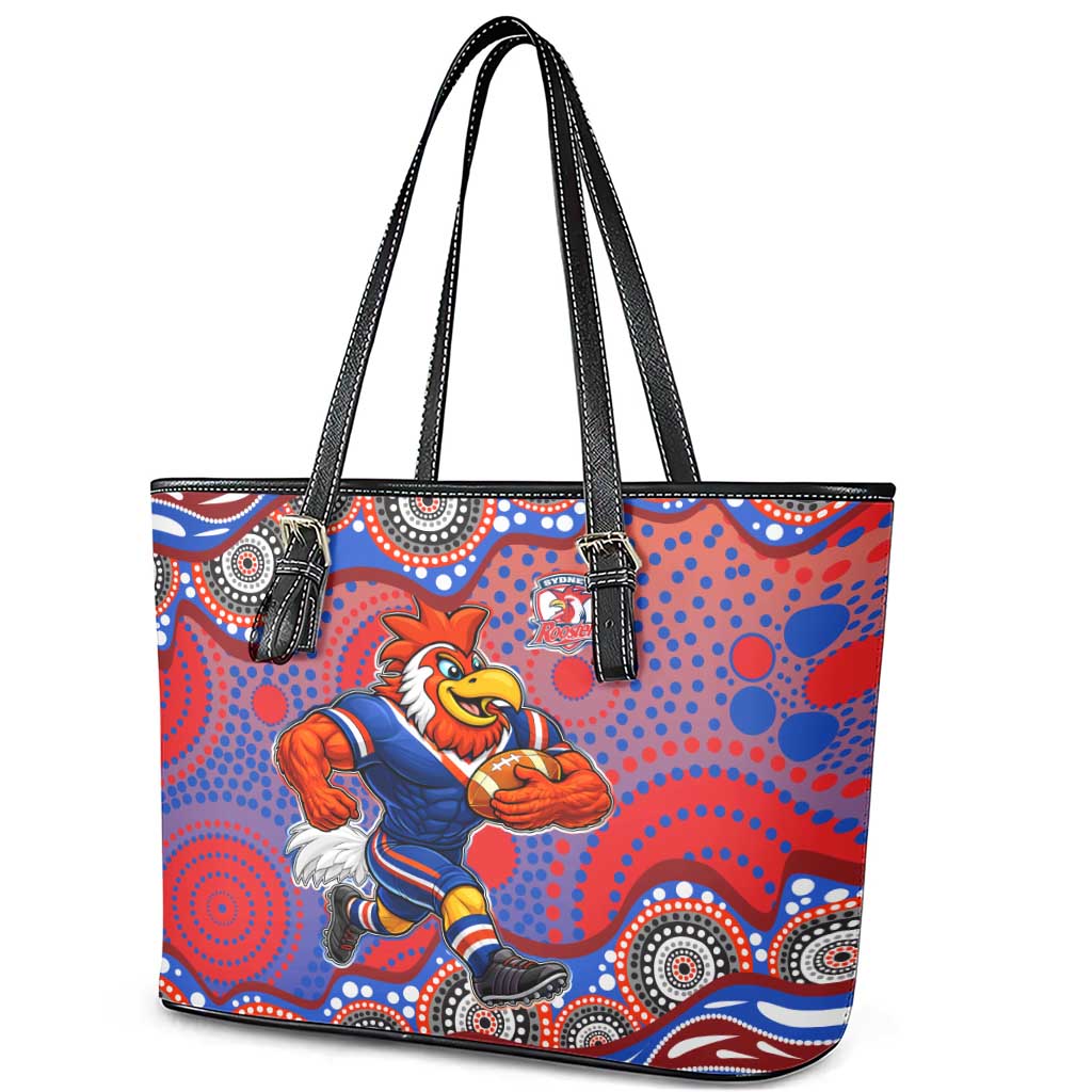 Sydney Roosters Leather Tote Bag Aboriginal Dot Pattern - Rugby Mascot Heritage Pride