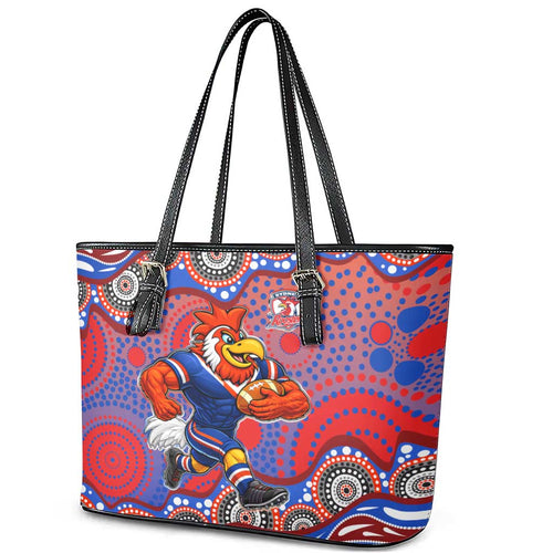 Sydney Roosters Leather Tote Bag Aboriginal Dot Pattern - Rugby Mascot Heritage Pride