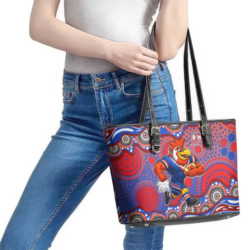 Sydney Roosters Leather Tote Bag Aboriginal Dot Pattern - Rugby Mascot Heritage Pride