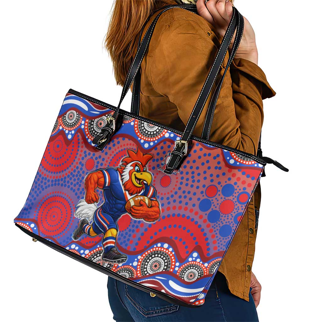 Sydney Roosters Leather Tote Bag Aboriginal Dot Pattern - Rugby Mascot Heritage Pride