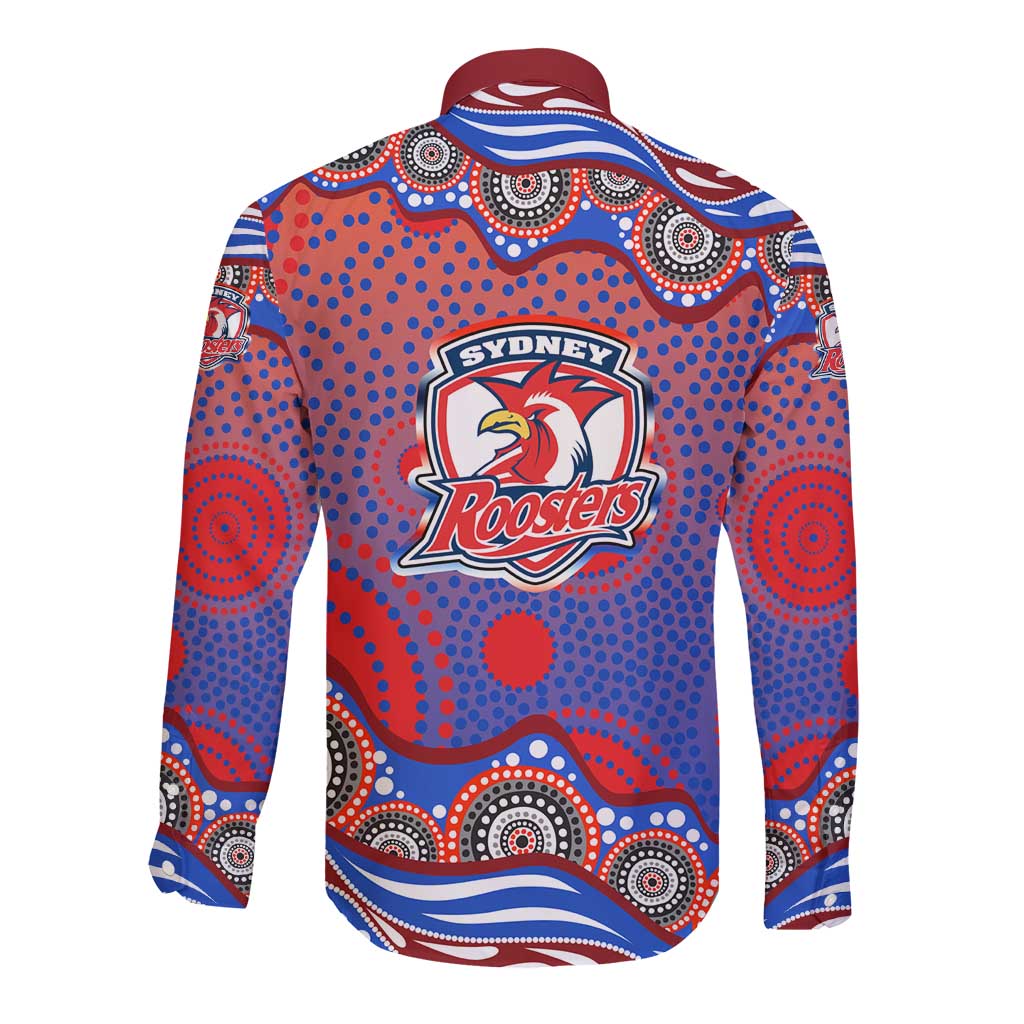 Sydney Roosters Long Sleeve Button Shirt Aboriginal Dot Pattern - Rugby Mascot Heritage Pride