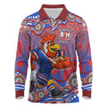 Sydney Roosters Long Sleeve Polo Shirt Aboriginal Dot Pattern - Rugby Mascot Heritage Pride